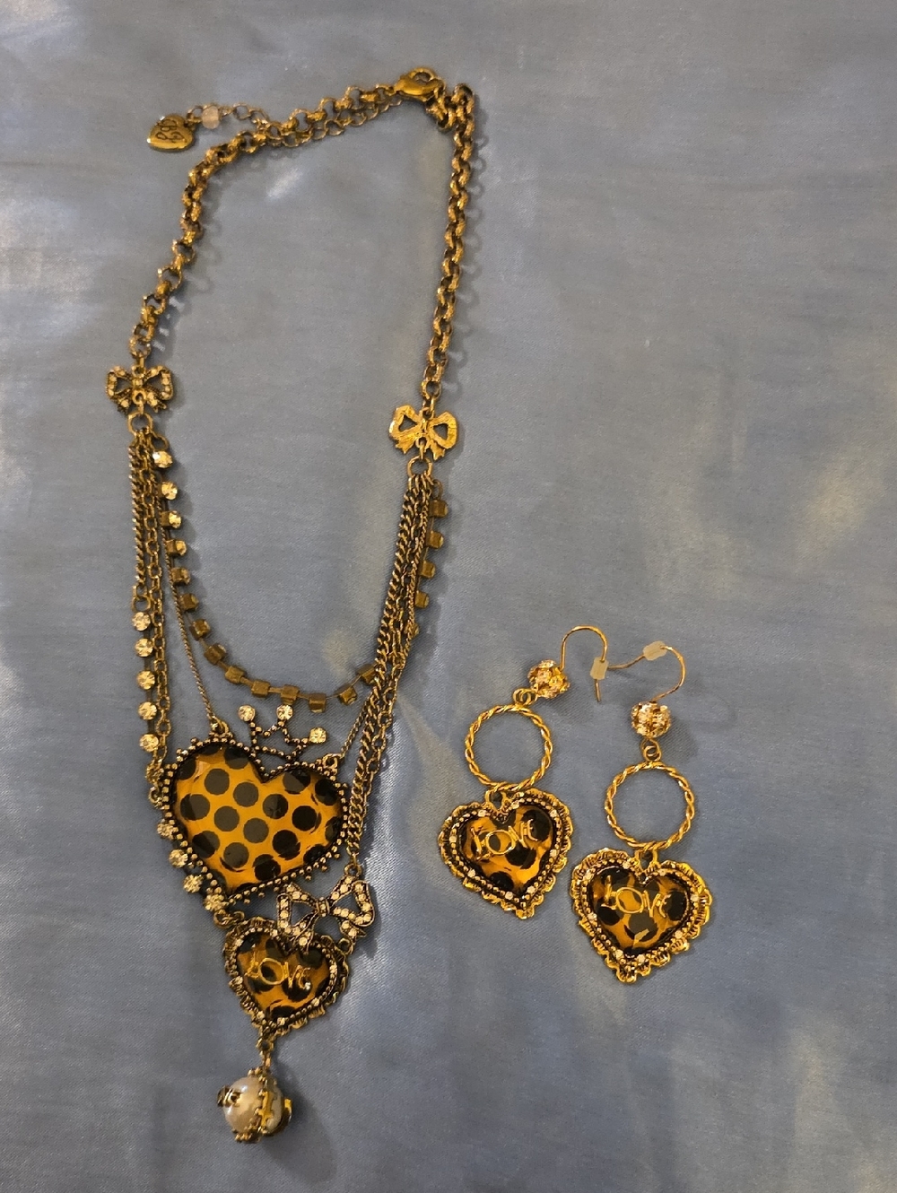 Betsey Johnson Gold-Tone Heart Pendant Necklace & Earrings Set - Leopard Accent